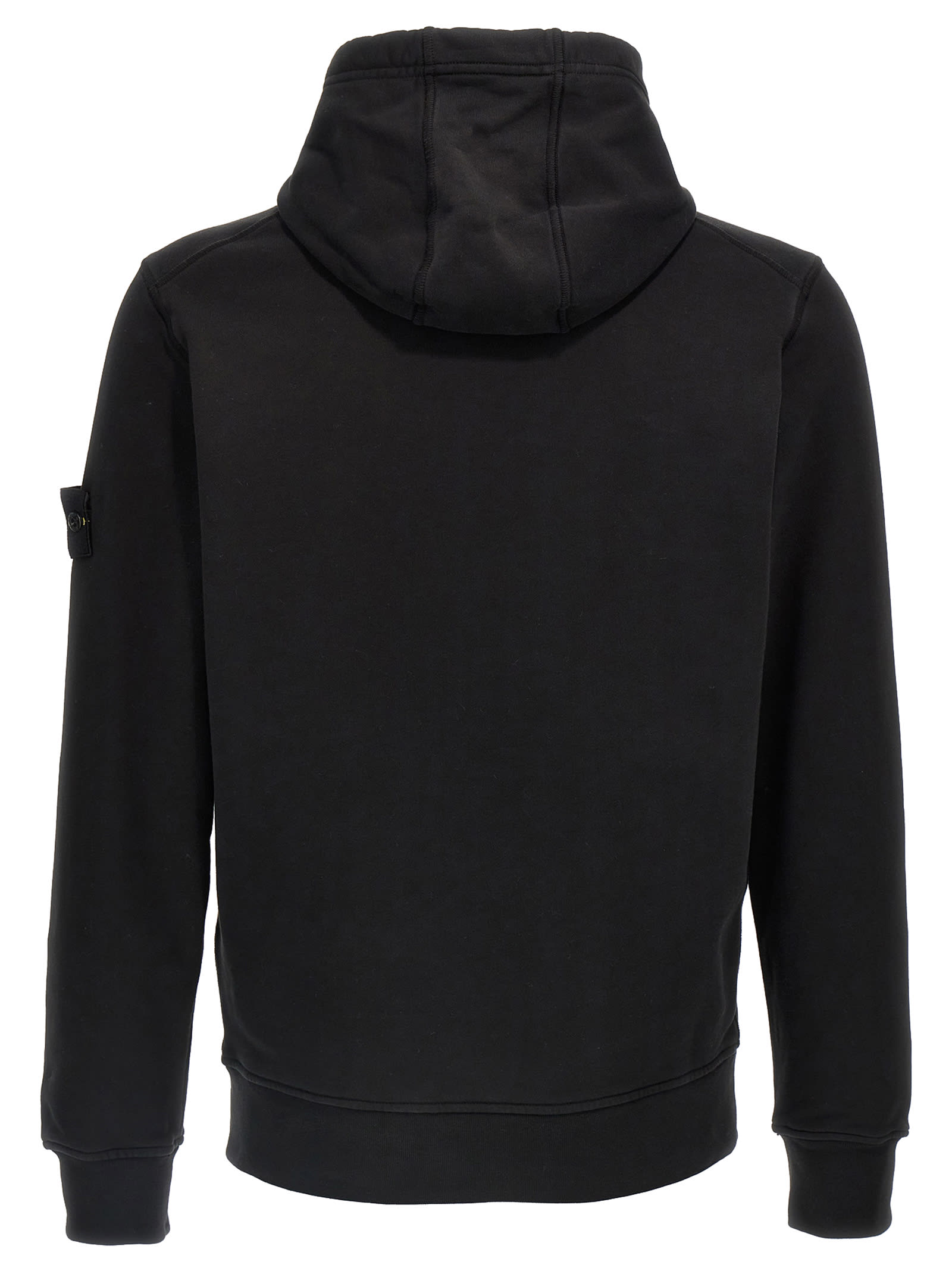Stone Island Black Cotton Hoodie With Logo Patch In Black