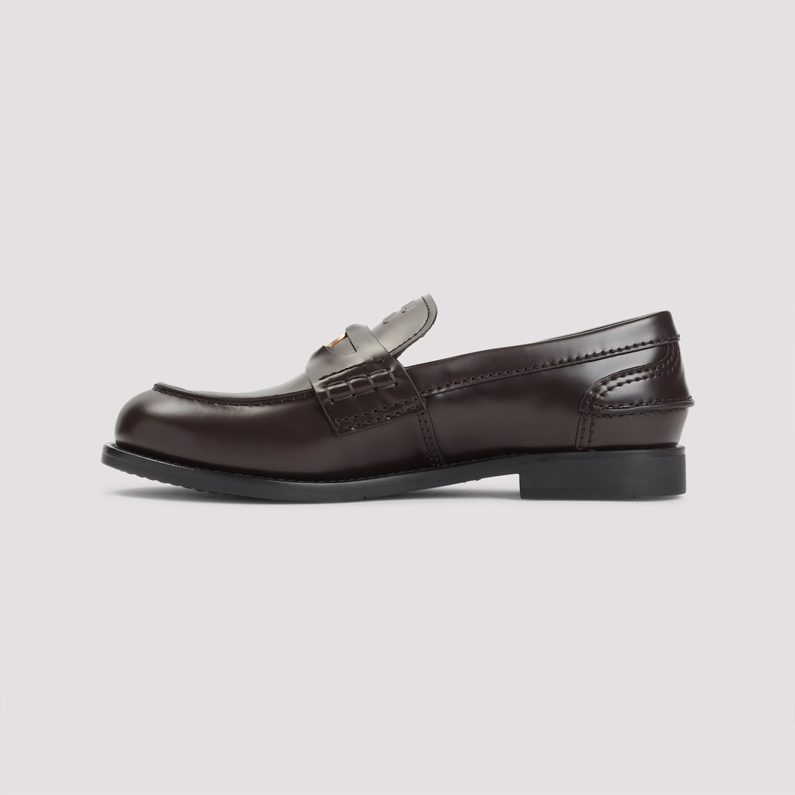 Miu Miu Brown Leather Loafers In Brown