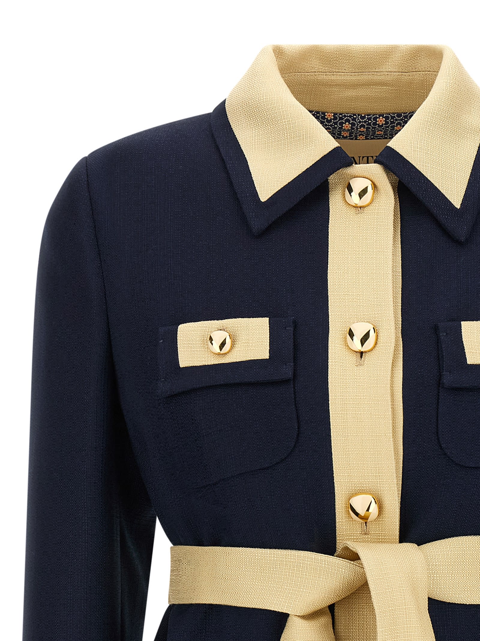 Valentino Collared Single-breasted Coat Jacket With Belted Waist In Blue