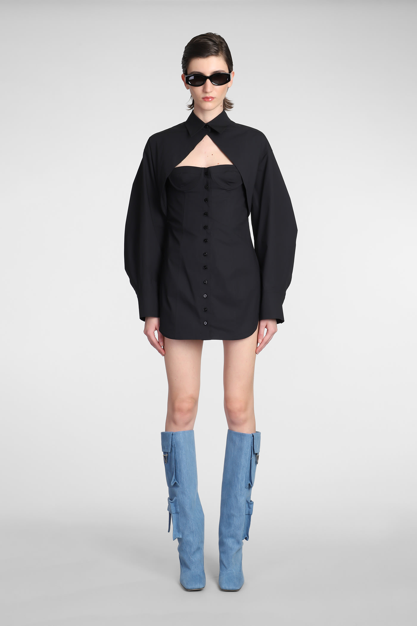 ATTICO MINI SHIRT DRESS DRESS IN BLACK COTTON