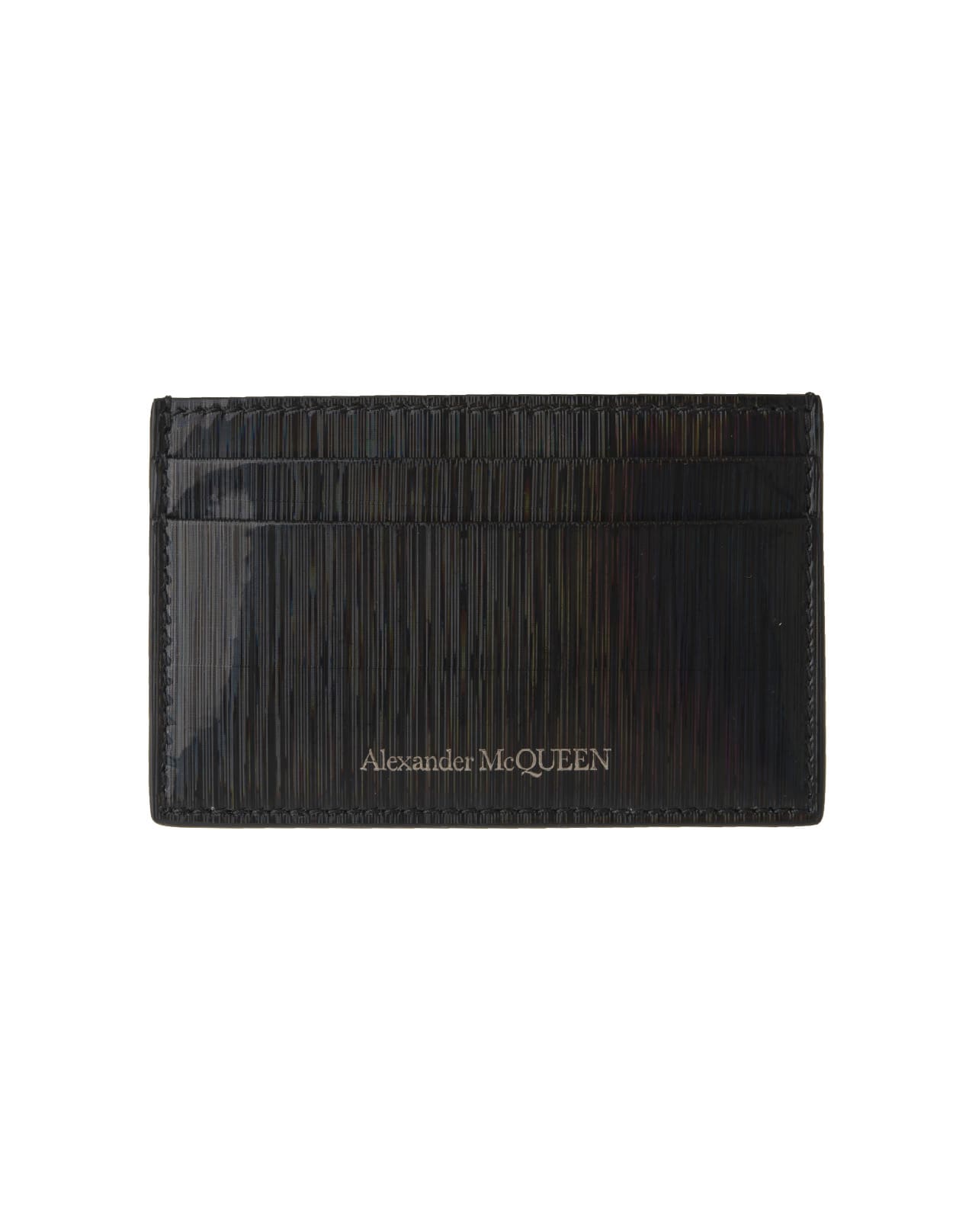 Alexander McQueen Man Card Holder In Black Glossy Leather With Multicolor Effect And Silver Logo