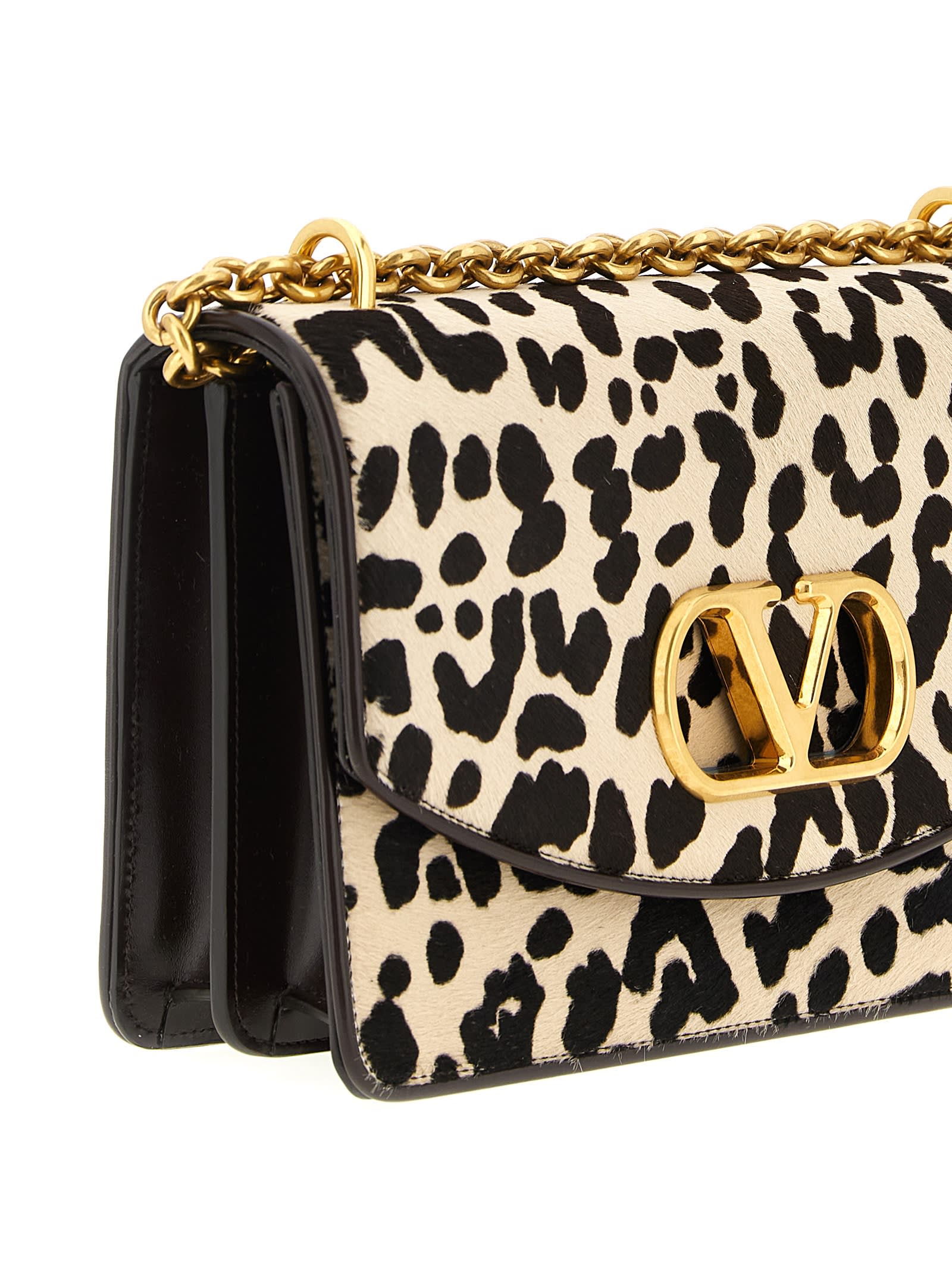 Valentino Garavani Vain Small Cow-print Leather And Calf-hair Shoulder Bag In Multi