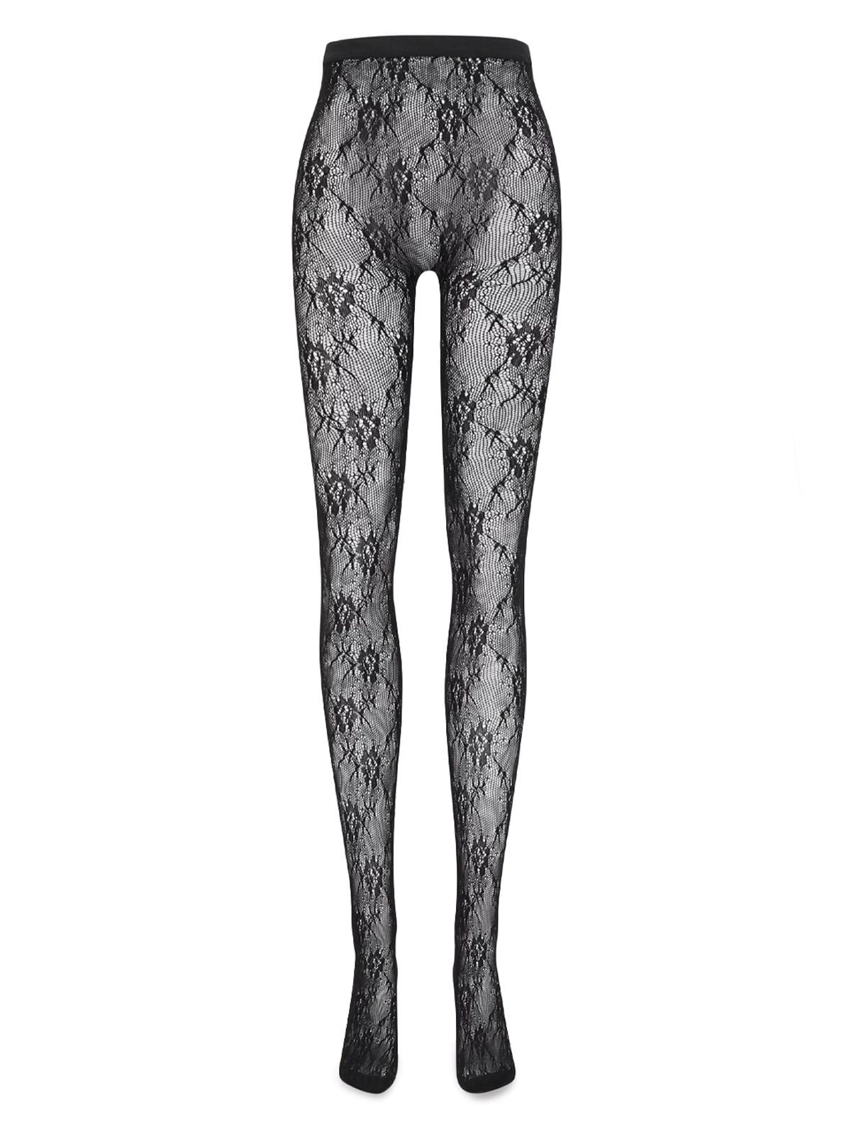 Shop Saint Laurent Lace Tights In Nero