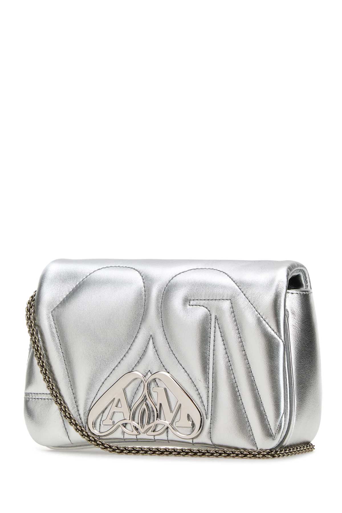 Shop Alexander Mcqueen Silver Leather Mini Seal Clutch In Lightsilver