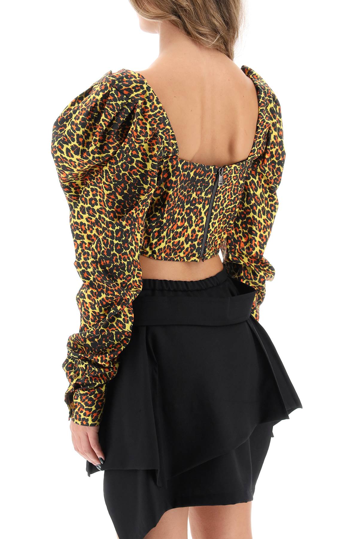 Shop Vivienne Westwood Long Sleeve Sunday Corset Top In Regenerative Poplin In Leopard (yellow)
