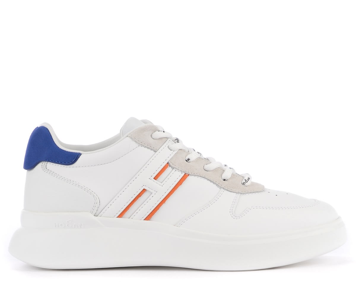 Hogan H580 Sneaker In White Blue And Brick Color Leather