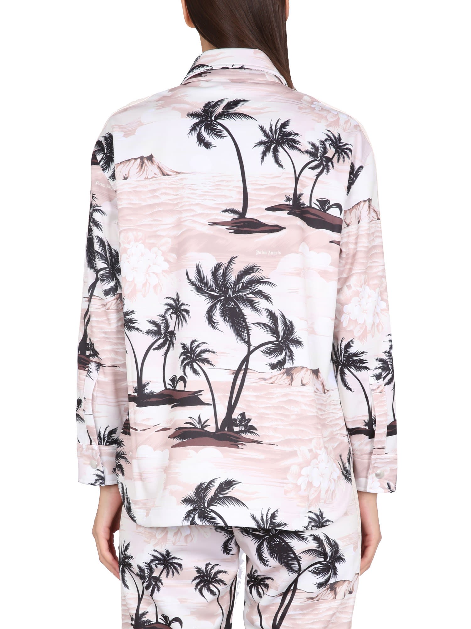 Palm Angels Island Print Shirt In Beige