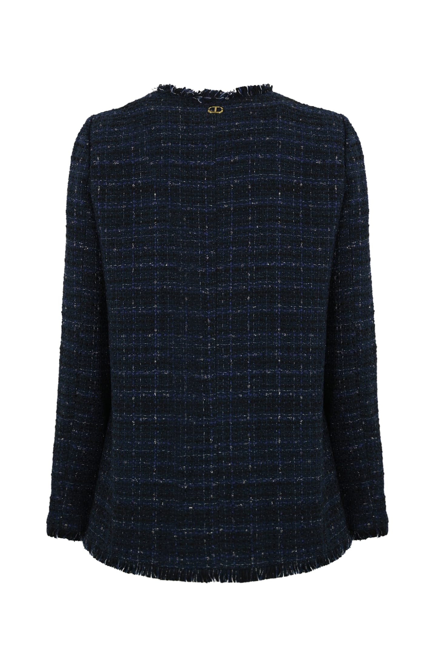 Shop Twinset Long Boucle Jacket In Boucle Blue Denim/nero