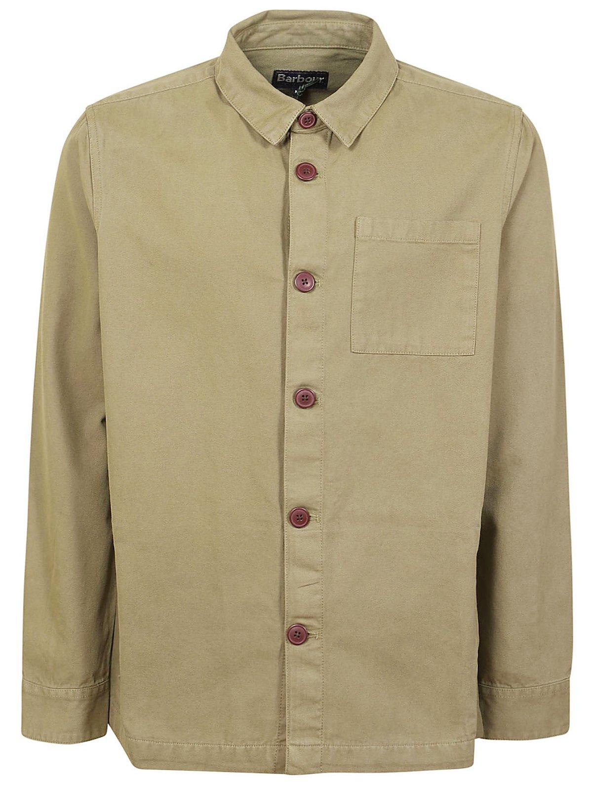Shop Barbour Long Sleeved Buttoned Overshirt In Bleached Olive