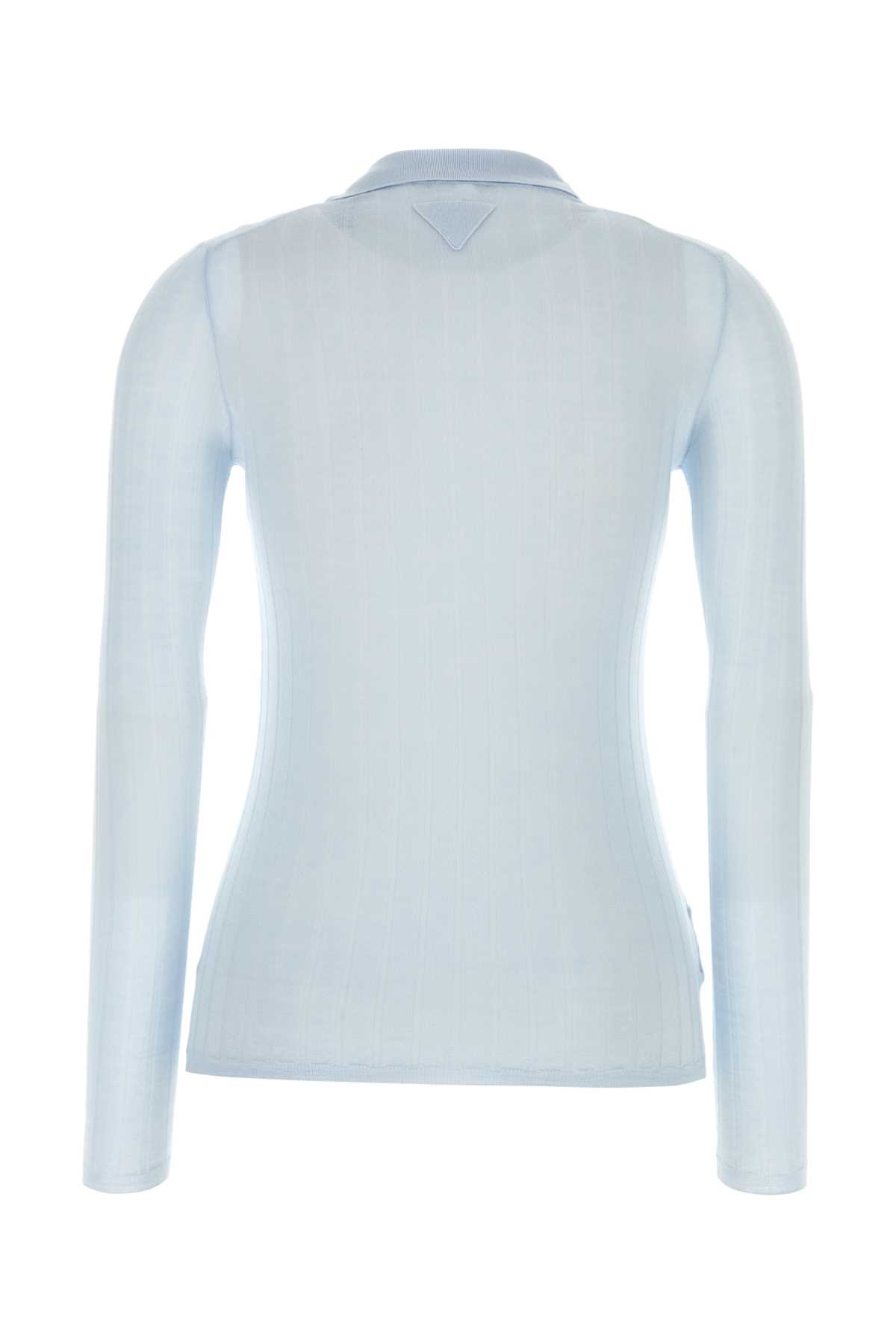 Shop Prada Pastel Light Blue Cashmere Blend Polo Shirt In Azzurro