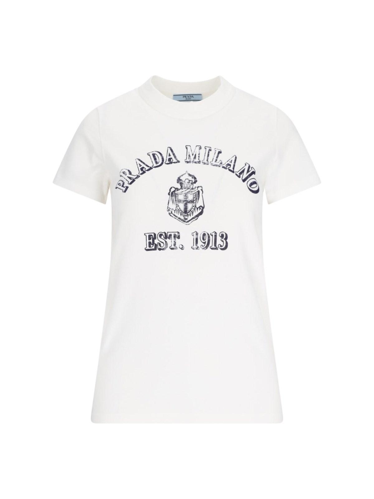 Prada T-shirt With Logo Print In White