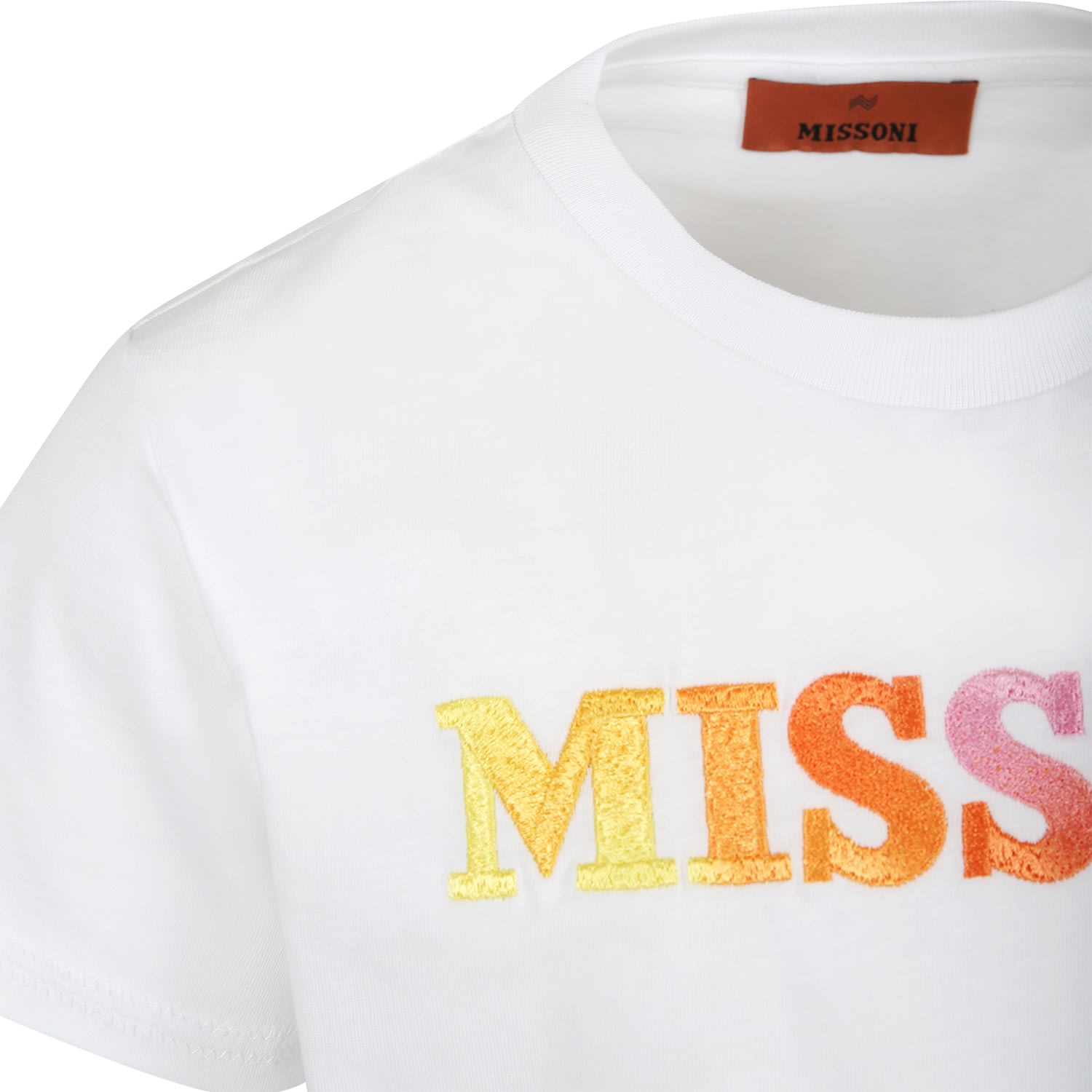 Shop Missoni White T-shirt For Girl With Embroidered Logo