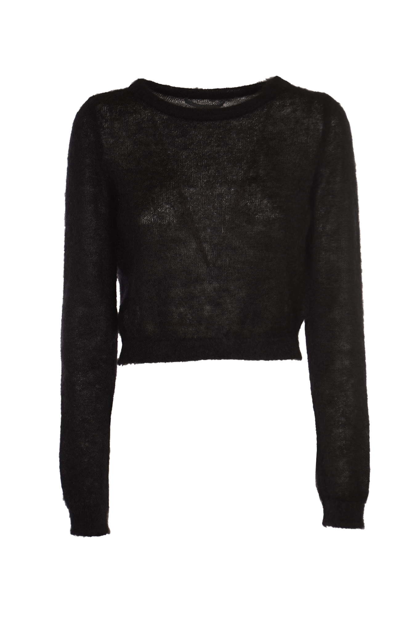 Shop Alberta Ferretti Rib Trim Plain Knit Sweater In Black