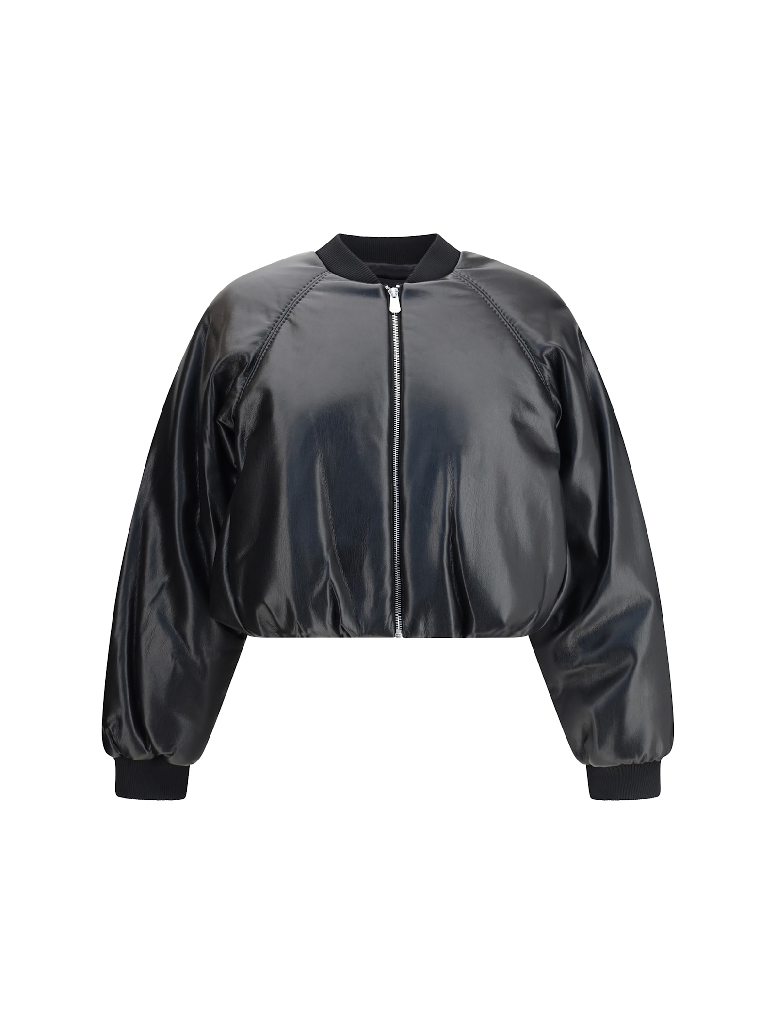 Pinko Cropped Bomber With A Leather-effect In Black