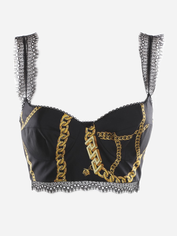 Versace Chain Print Silk Bralette