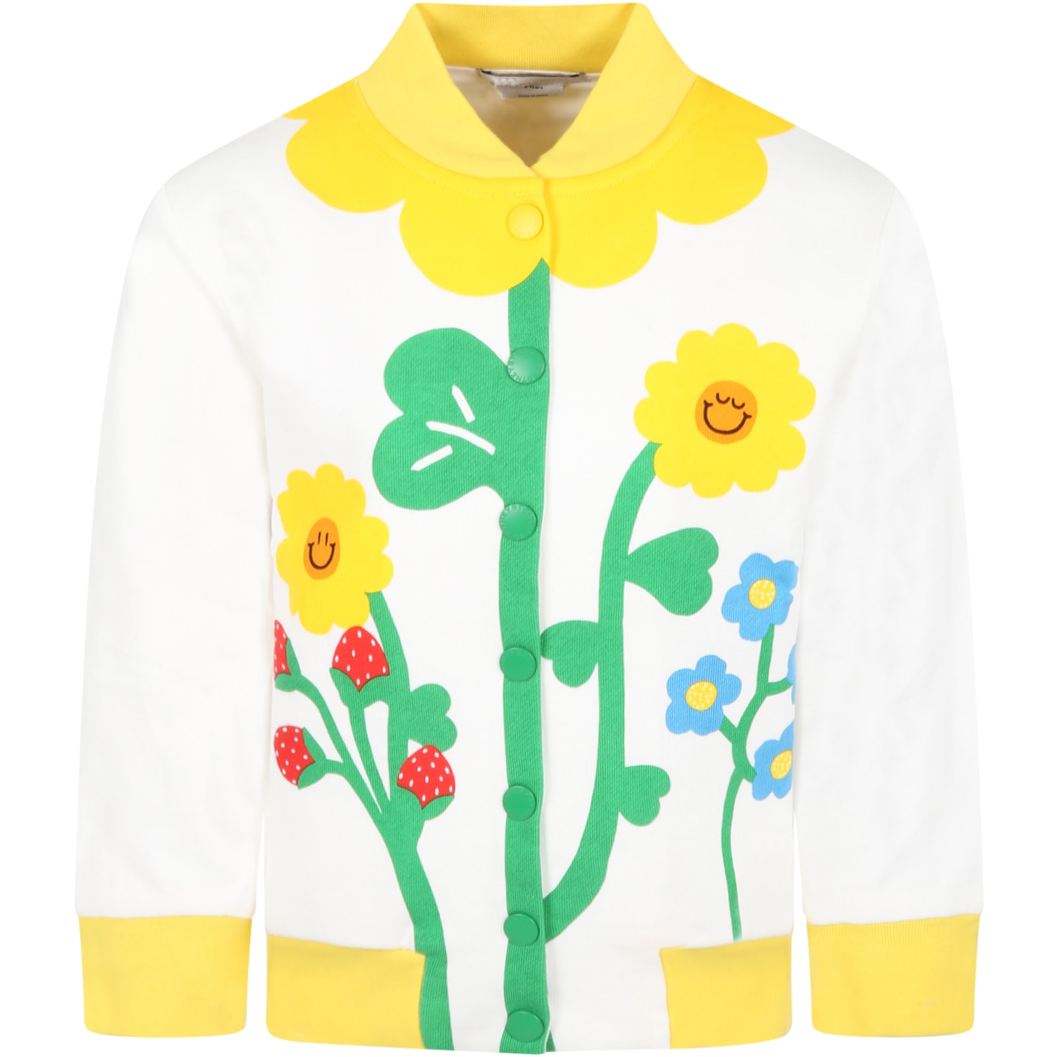Stella McCartney Kids White Sweatshirt For Girl With Yellow Flowers