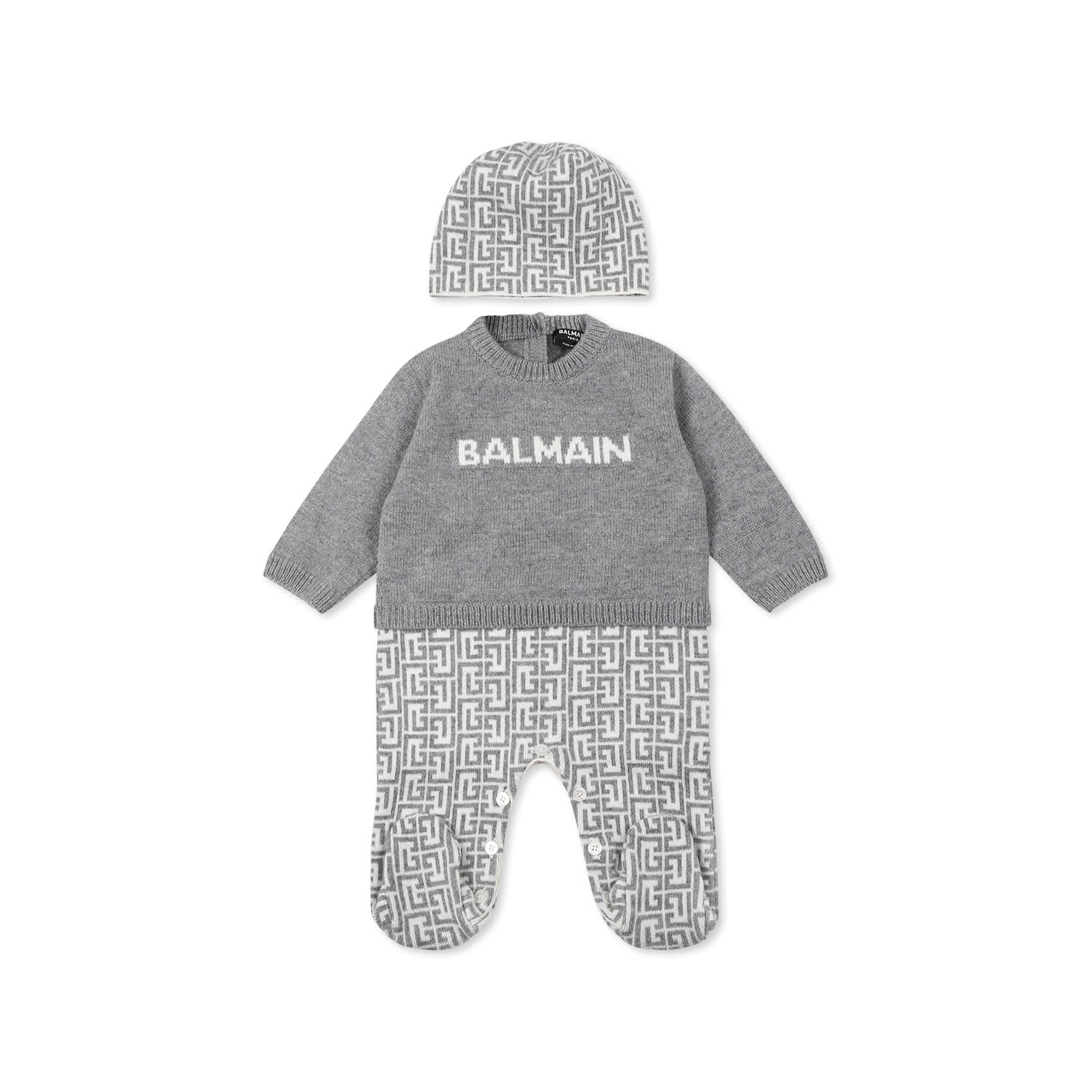 Balmain Grey Babygrow Set For Babykids With Labyrinth