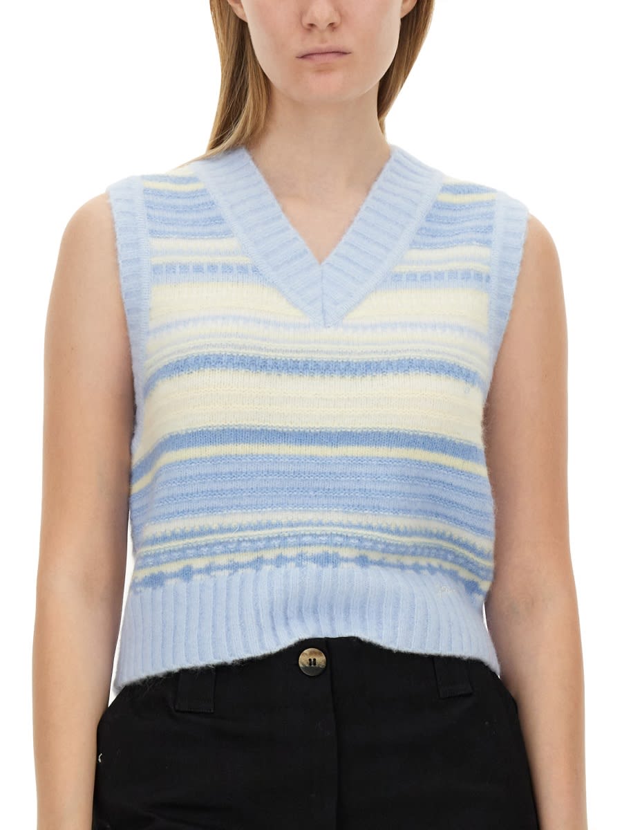 Shop Ganni V-neck Vest In Azure