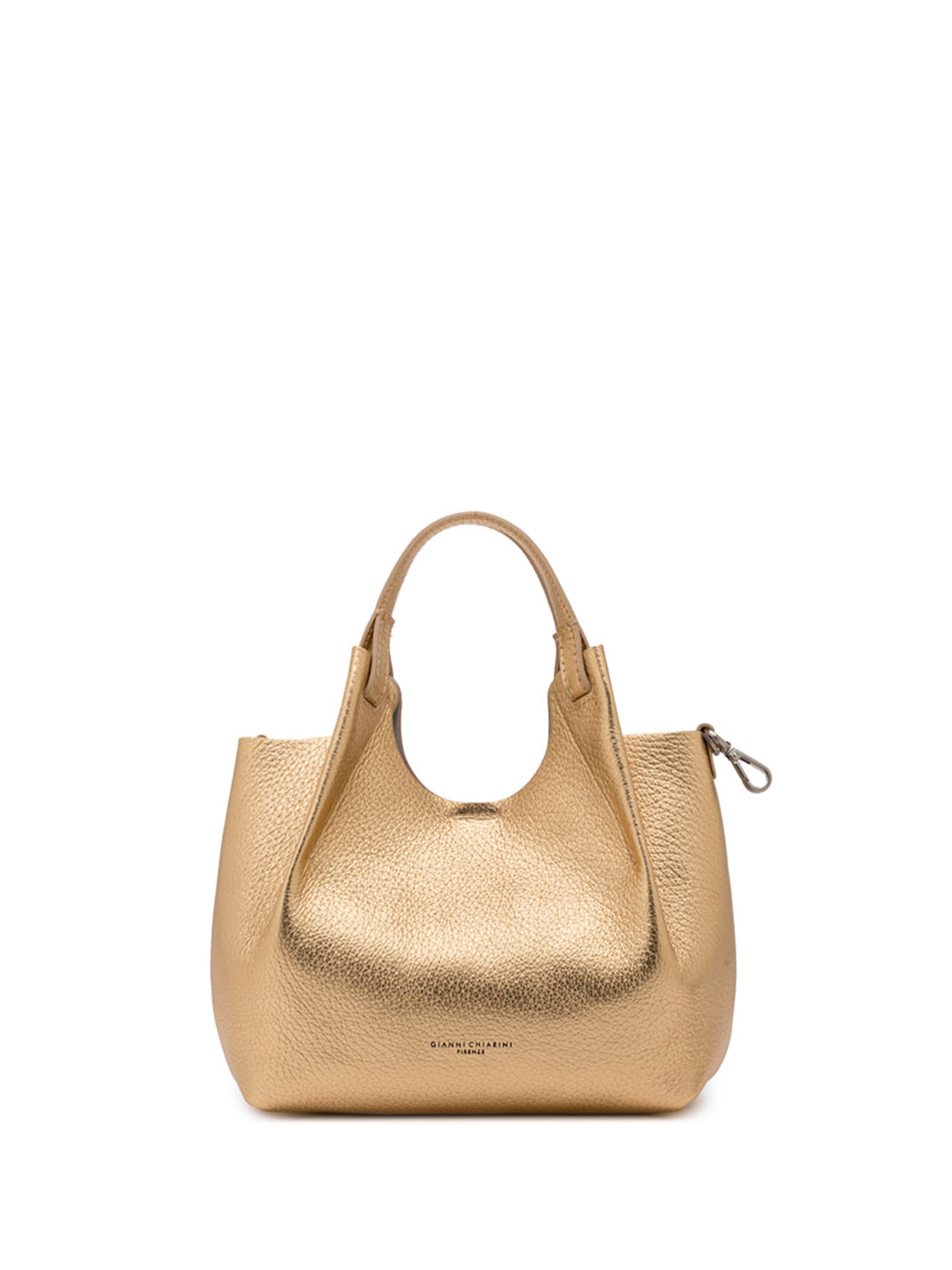 Shop Gianni Chiarini Dua Rose Gold Shoulder Bag In Leather In Rich Gold-sabbia