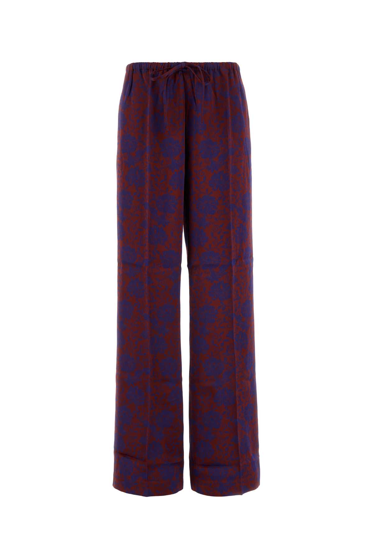 Dries Van Noten Womens Burgundy Puvis Floral-print Wide-leg Satin Trousers