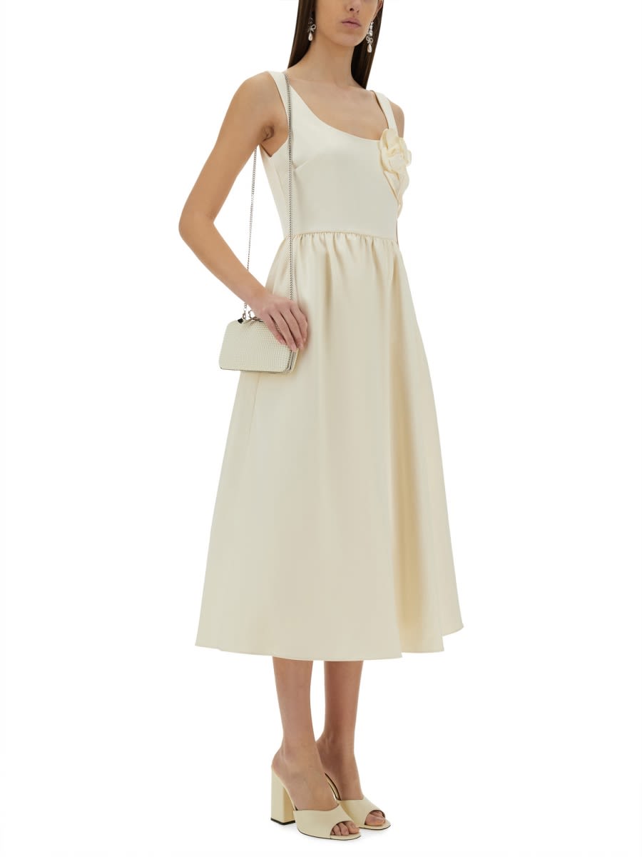 Shop Self-portrait Midi Dress With Floral Appliqués In Ivory
