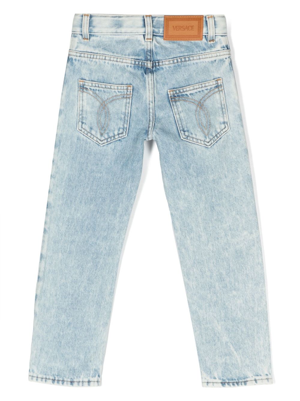 Shop Versace Jeans Blu Chiaro In Denim Di Cotone Stretch Bambino