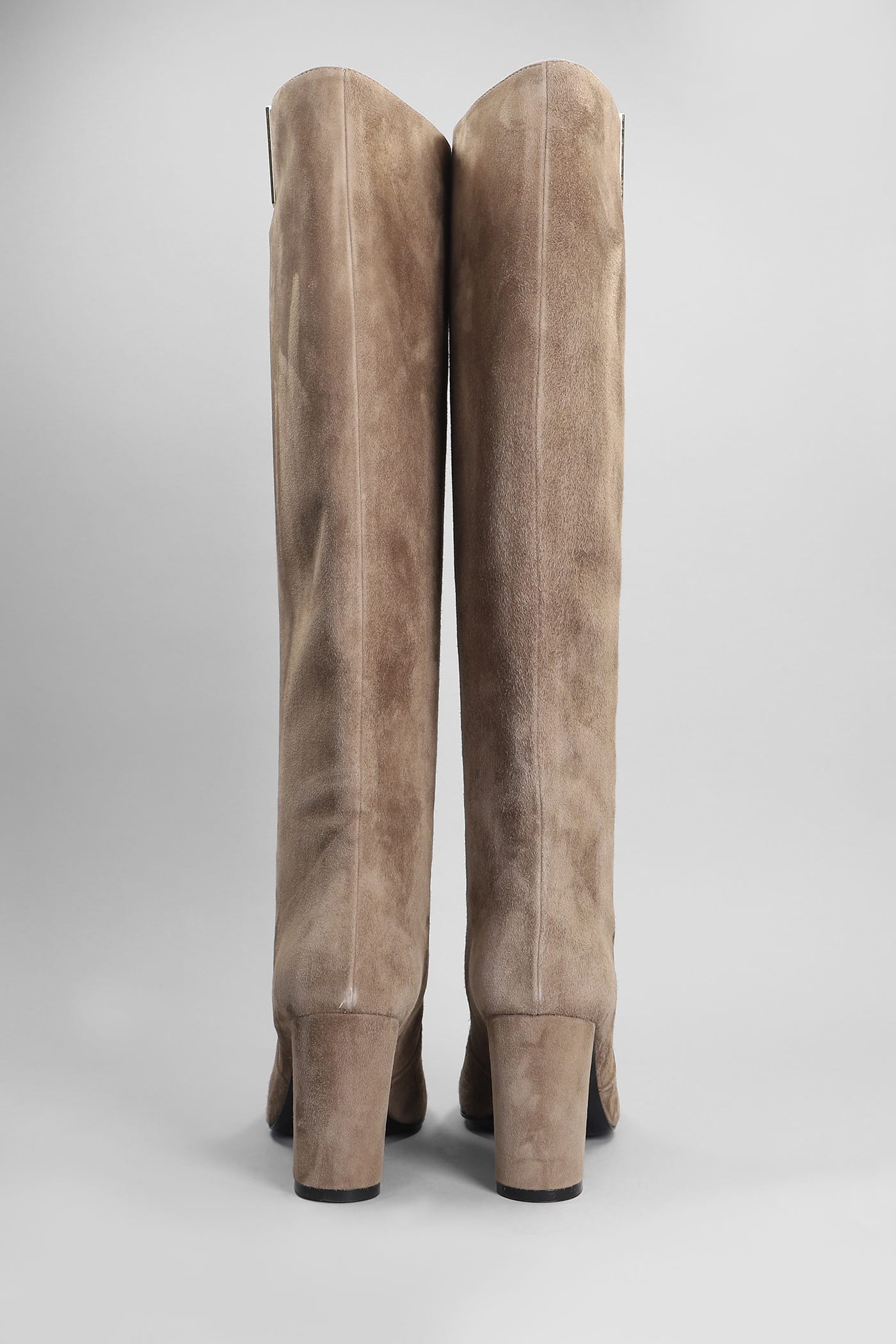 Shop Via Roma 15 High Heels Boots In Taupe Suede