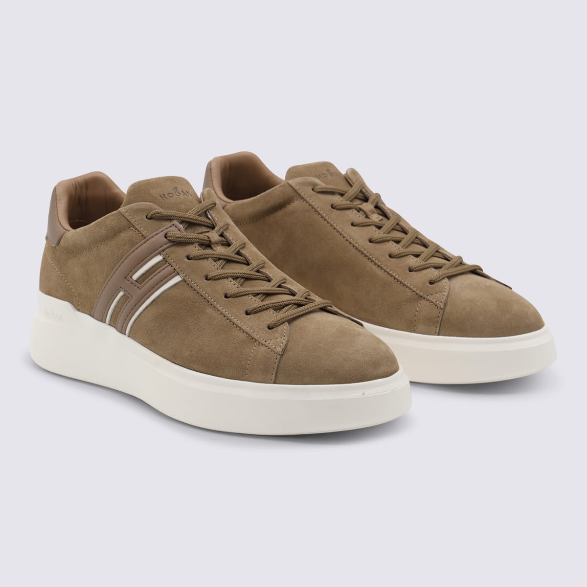 Hogan Earth Brown Leather Sneakers With Memory Foam Insole And Appliqué Logo In Brown