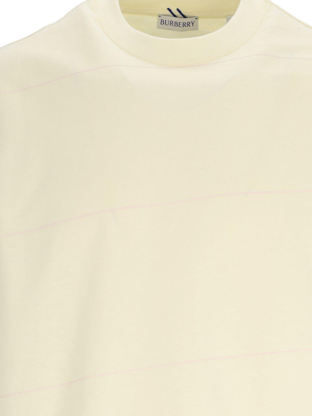 Shop Burberry Crewneck Striped T-shirt In Sherbet