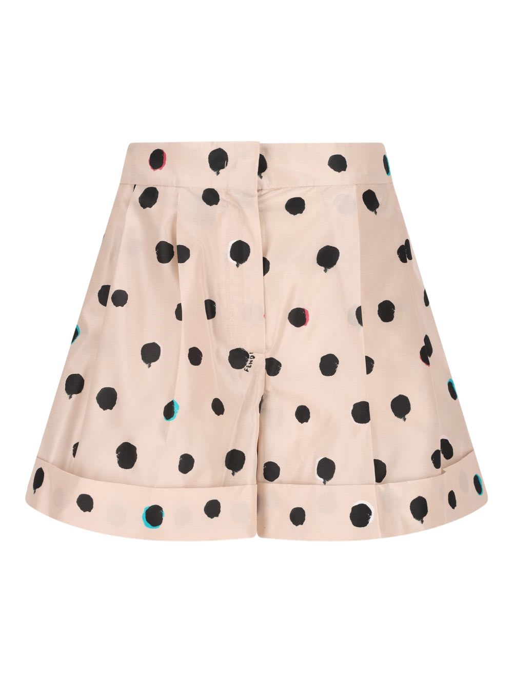 Fendi Silk Shorts Polka Dot Pockets Pleats In Neutral