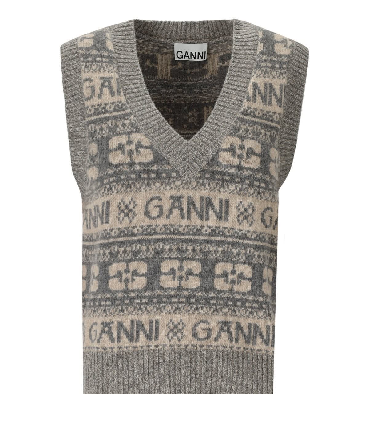 Ganni Argyle Organic Cotton Knitted Vest - Blue