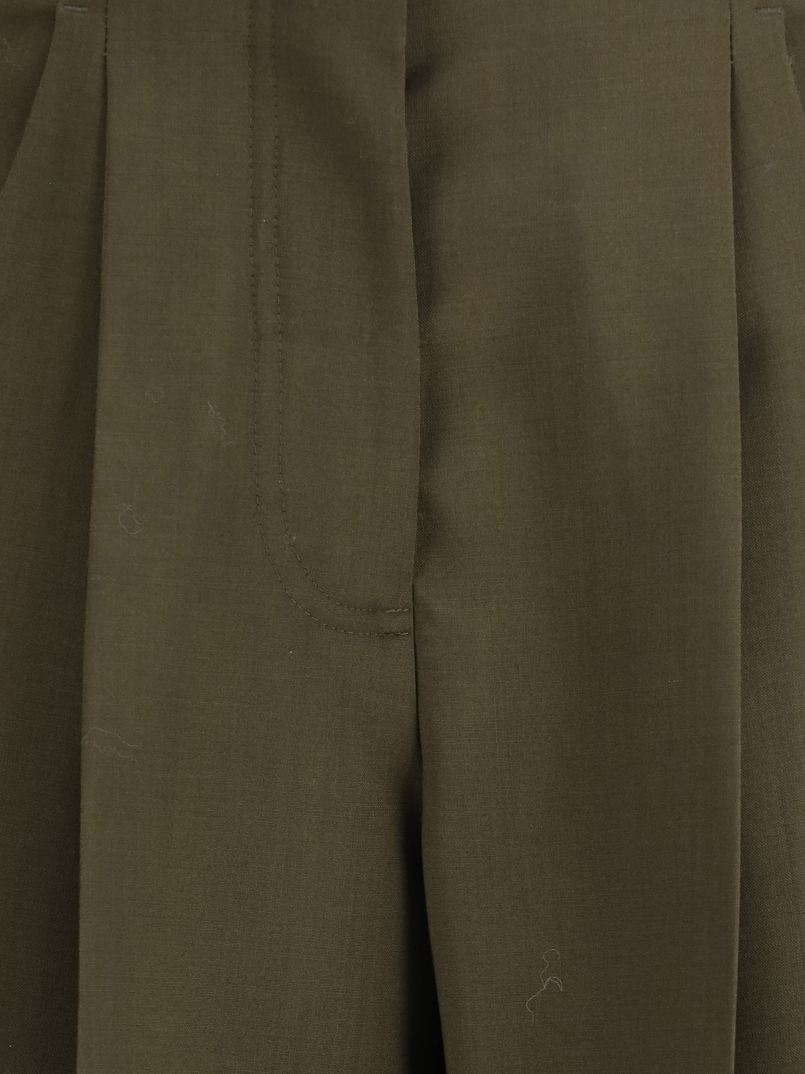 Fendi Women Green Pants With Front Pences And Wide Leg In Wool Woman In Green