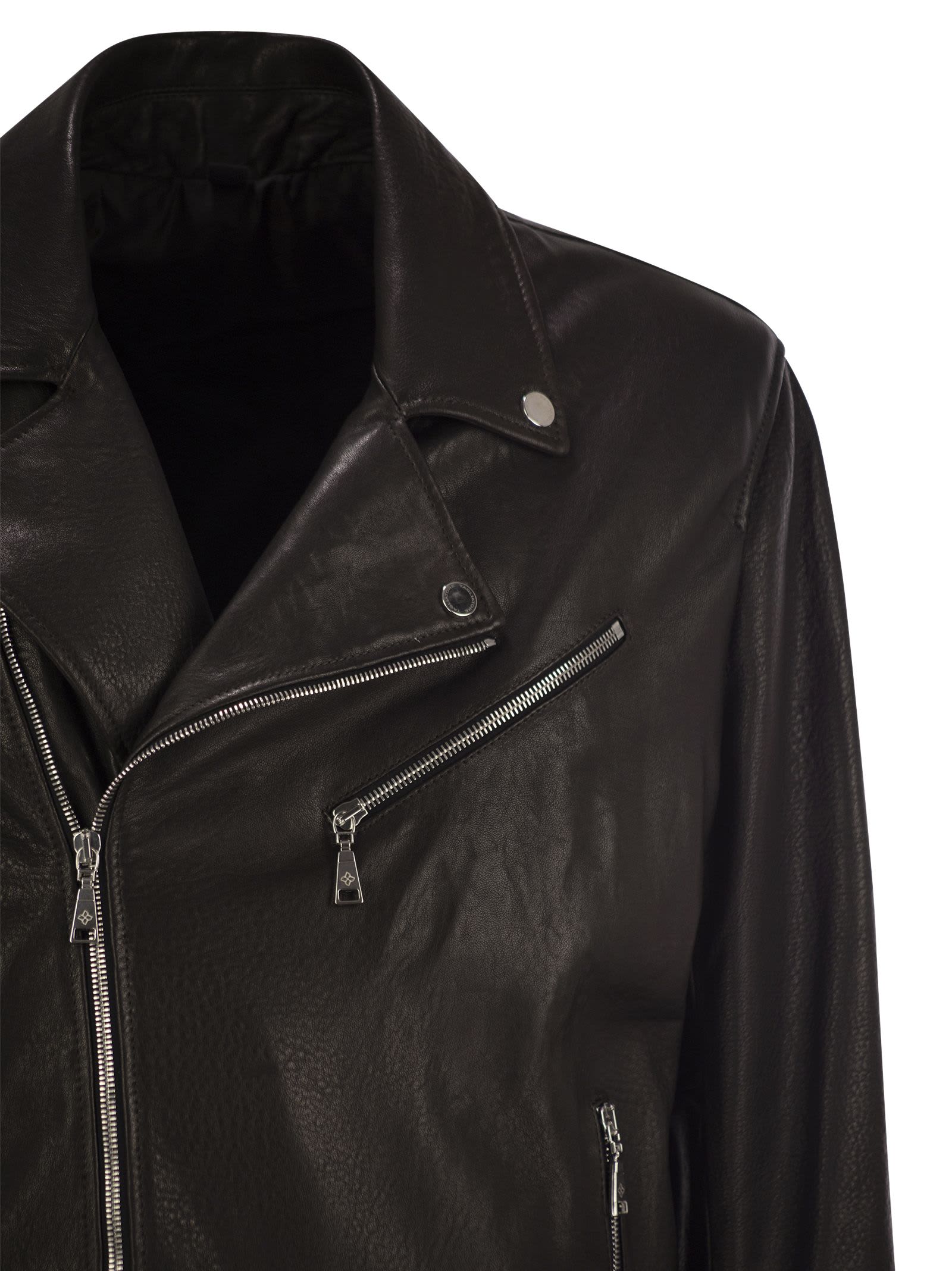Tagliatore Men Lambskin Biker Jacket In Dark Brown