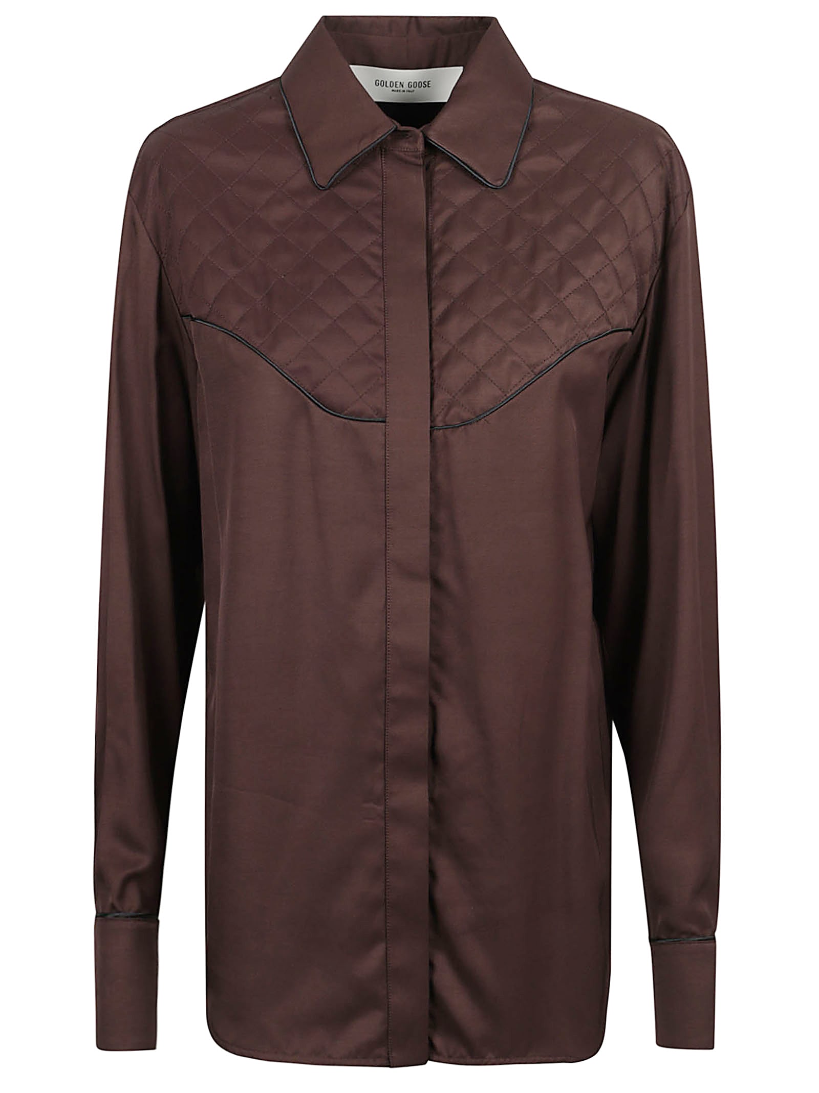 Golden Goose Viscose Shirt With Quilted Details In Brown