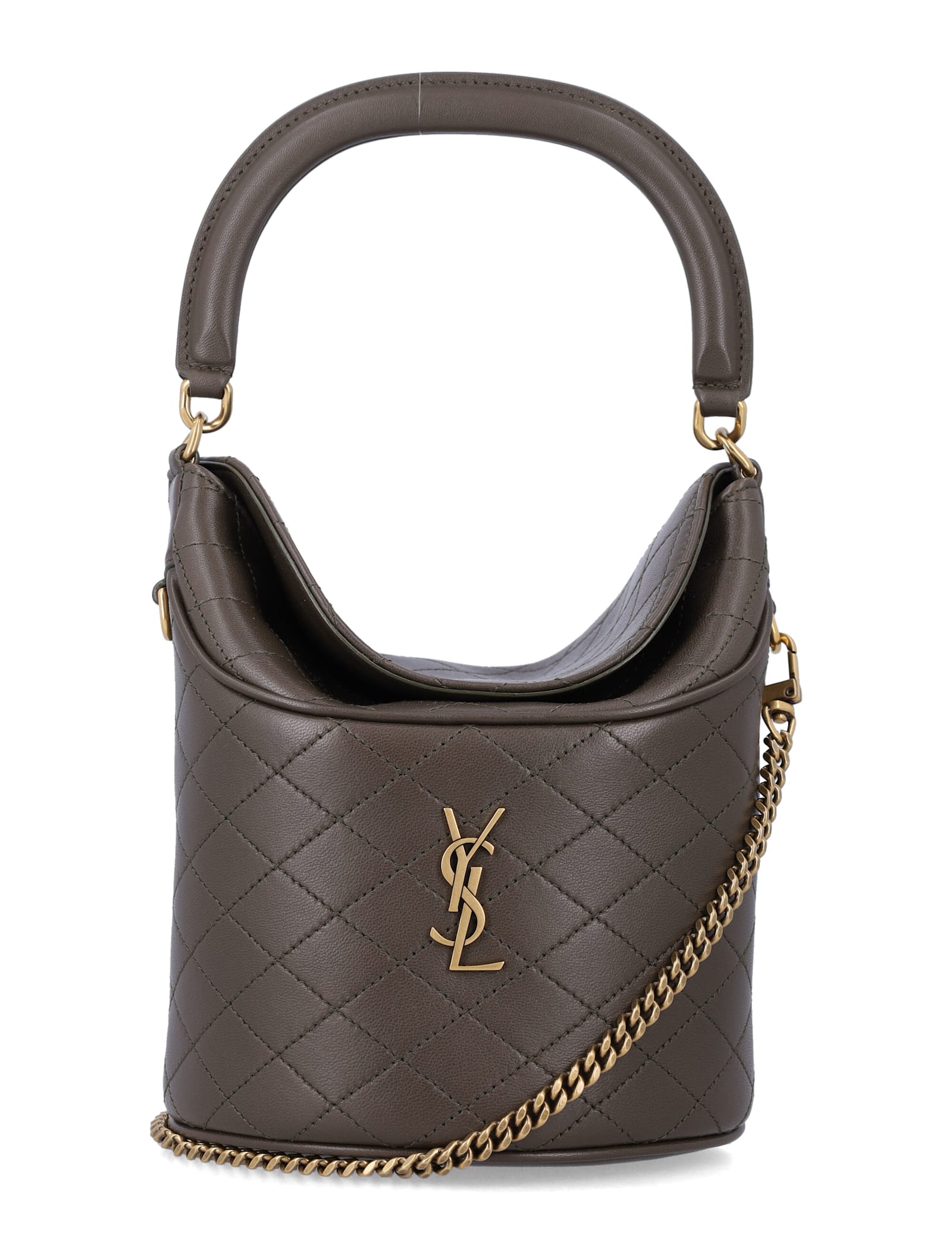 Saint Laurent Gaby Quilted Lambskin Bucket Bag In Gray