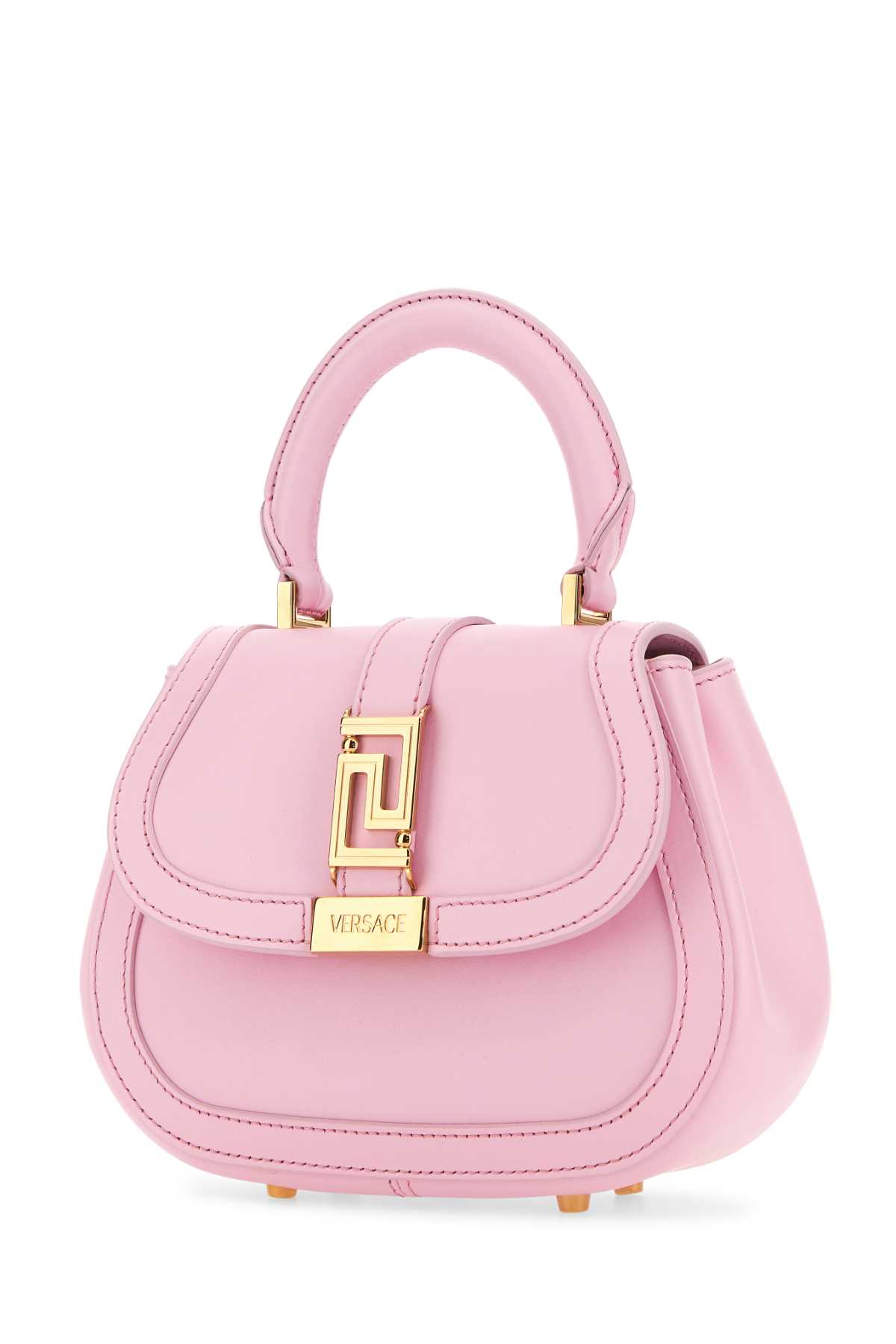Shop Versace Pink Leather Mini Greca Goddess Handbag In 1p88v