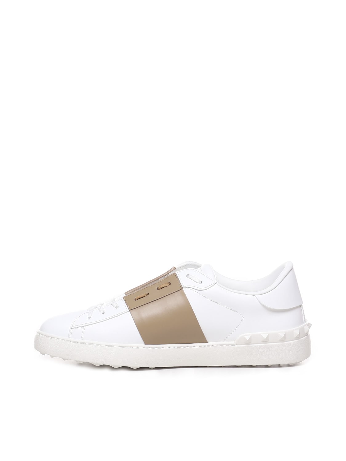 Shop Valentino Calfskin Open Sneaker In White, Sand