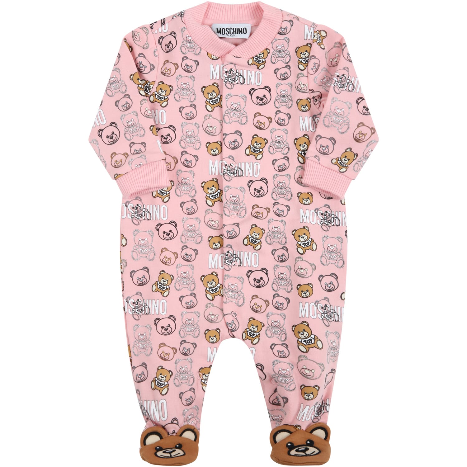 Moschino Pink Babygrow For Baby Girl With Teddy Bears