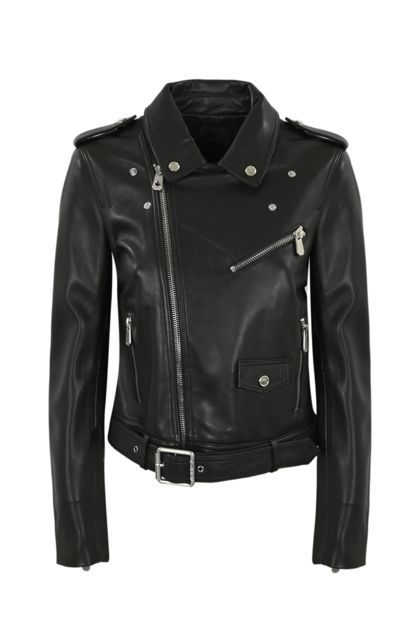 Shop Pinko Costa Rica Biker Jacket In Nappa In Marrone