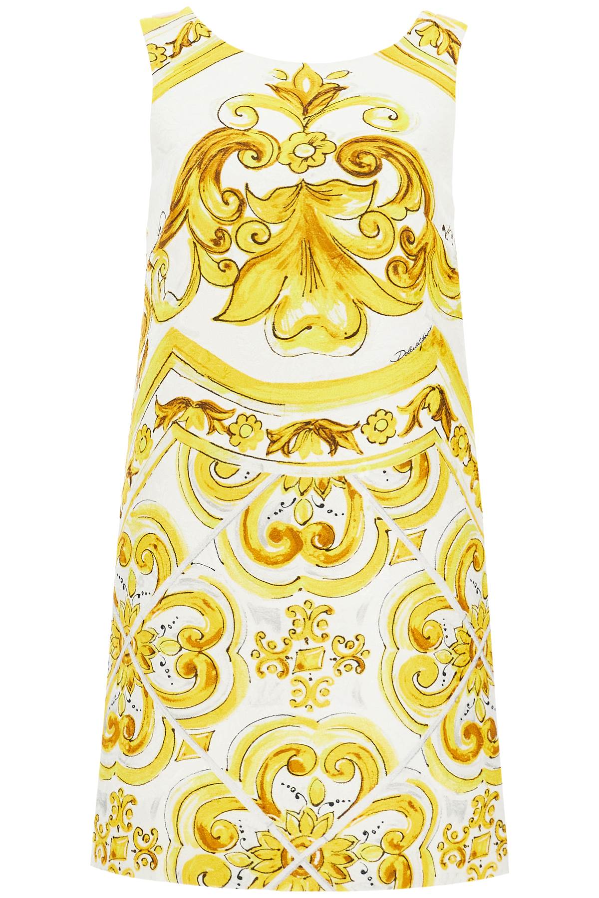 Shop Dolce & Gabbana Mini Brocade Dress With Mai In Mix Maiolica Giallo (white)