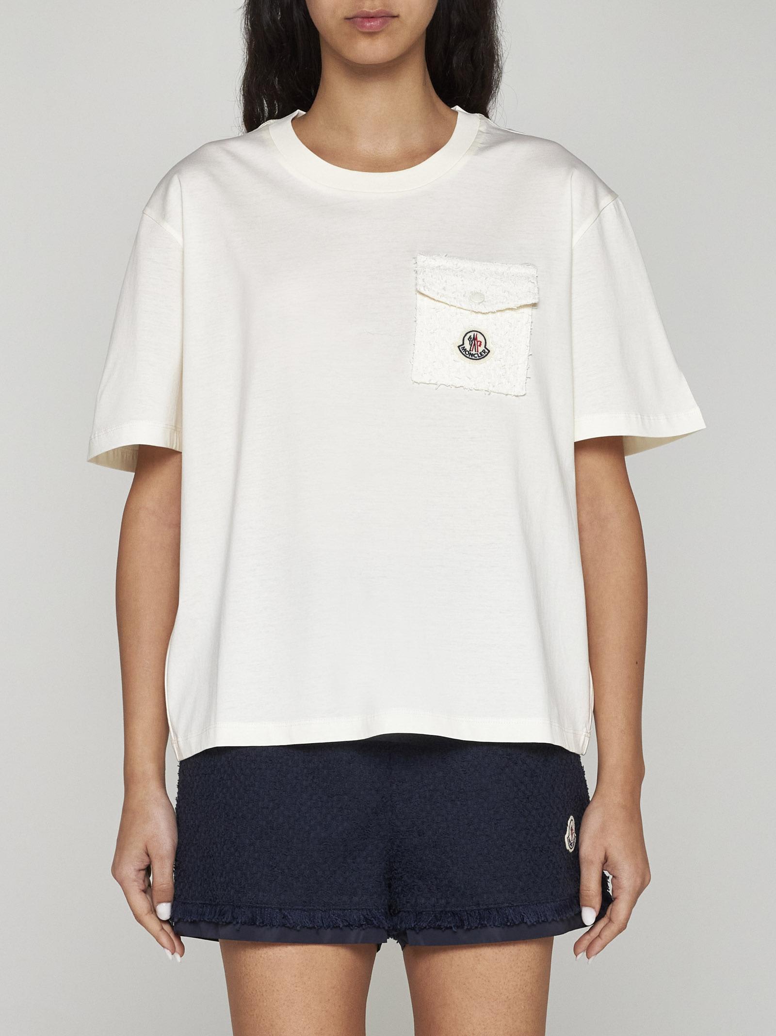 Shop Moncler Chest-pocket Cotton-blend T-shirt In White