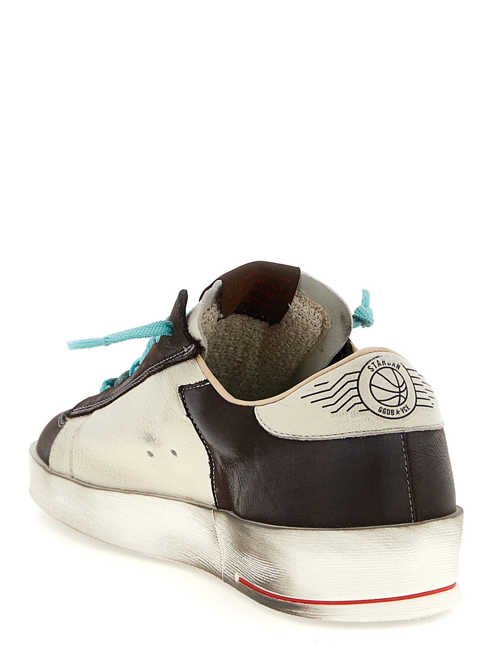 Golden Goose Distressed Leather Sneakers With Two-tone Star Patch In Brown