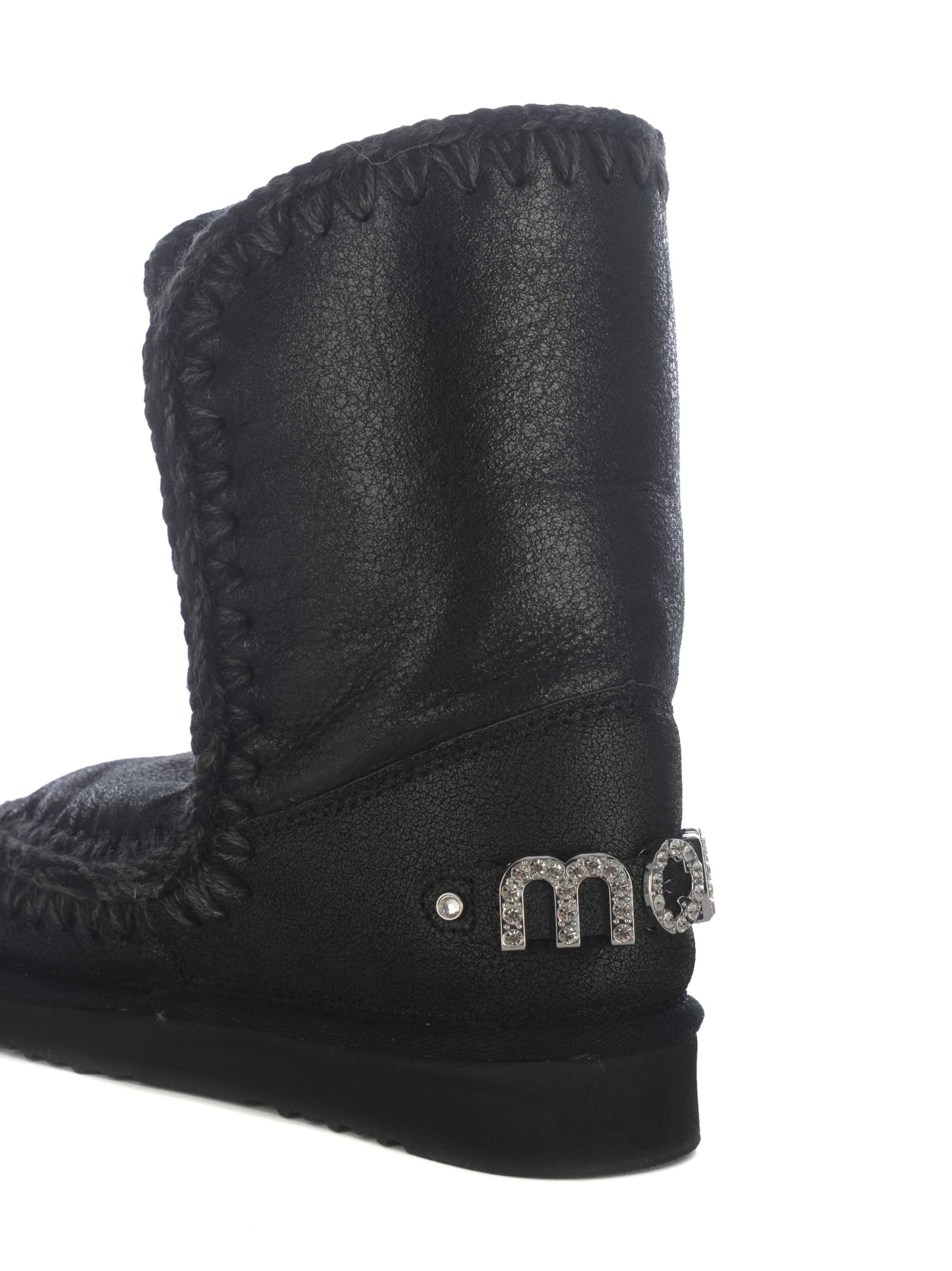 Shop Mou Boots  Eskimo24 Rhinestones Made Of Leather In Black