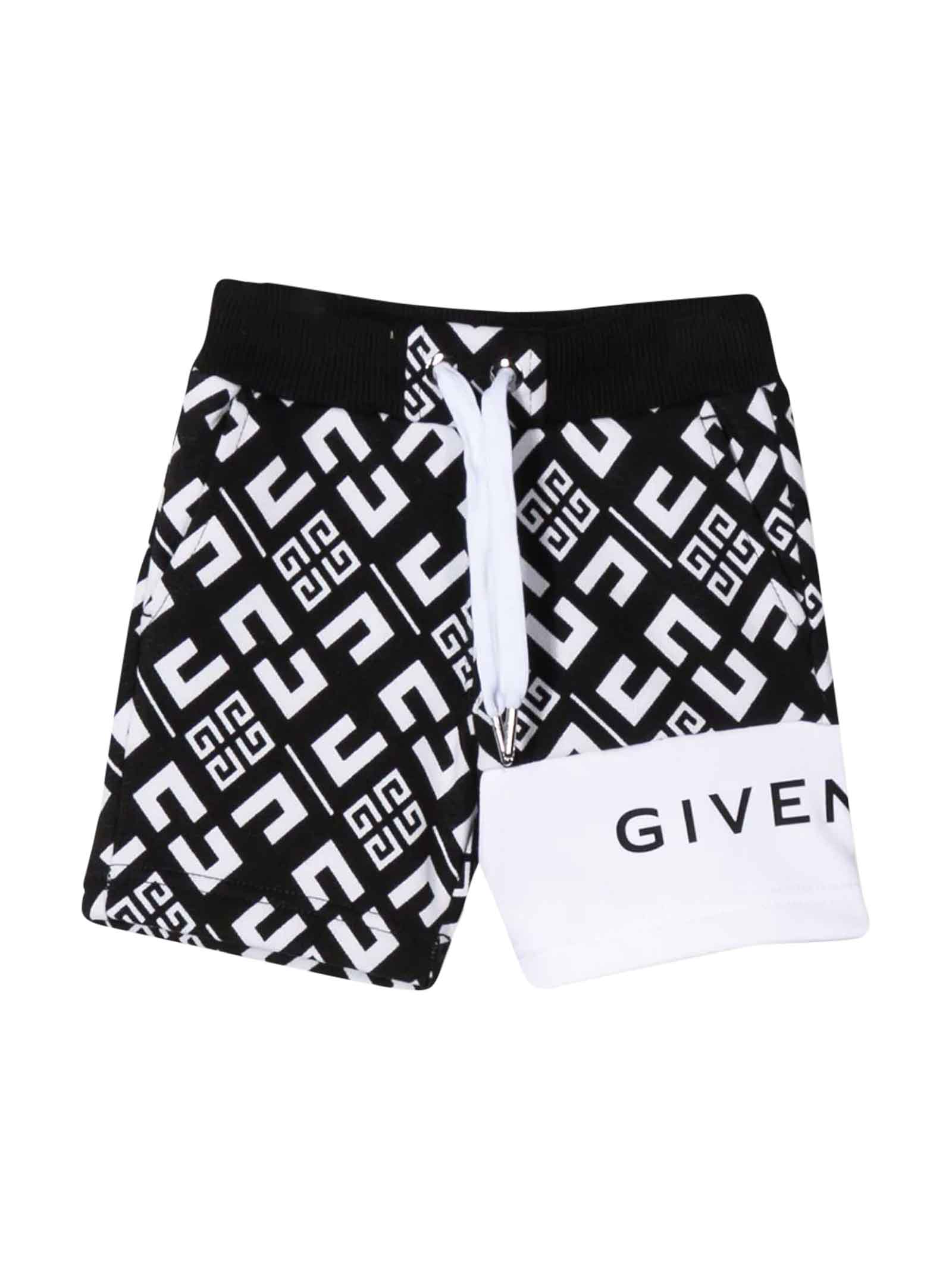 GIVENCHY BLACK AND WHITE BERMUDA SHORTS WITH PRESS,11223571