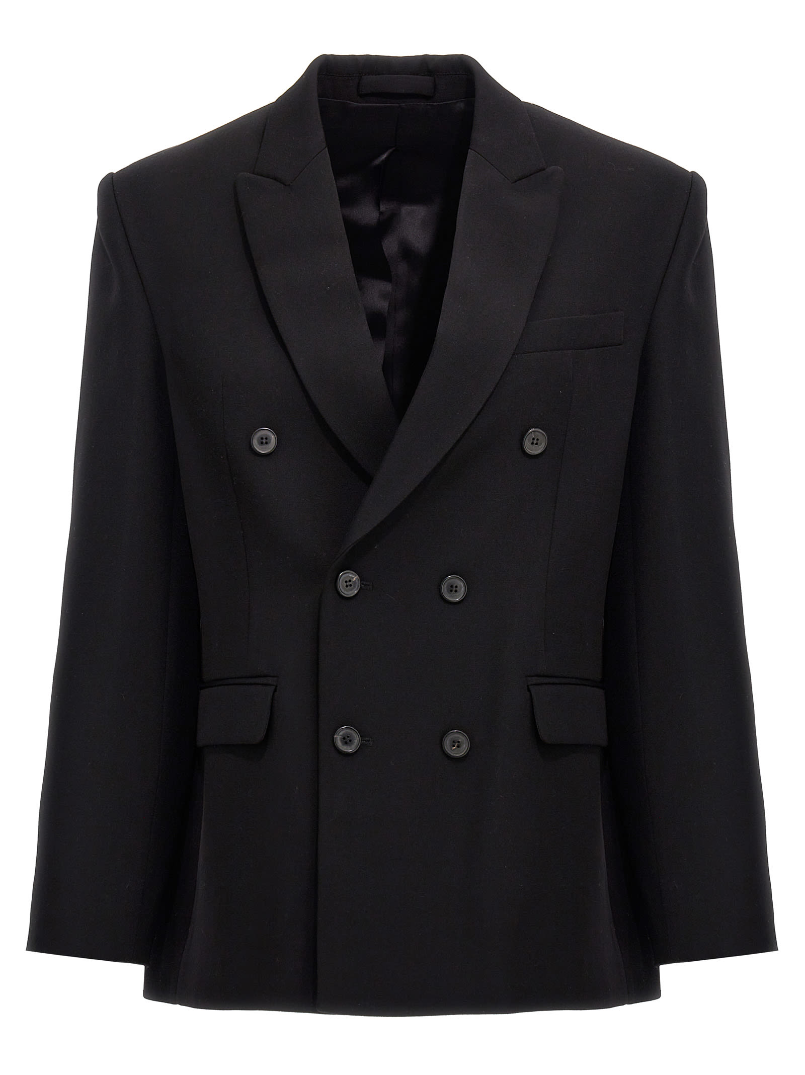 Shop Wardrobe.nyc Double Breast Wool Blazer Jacket In Black