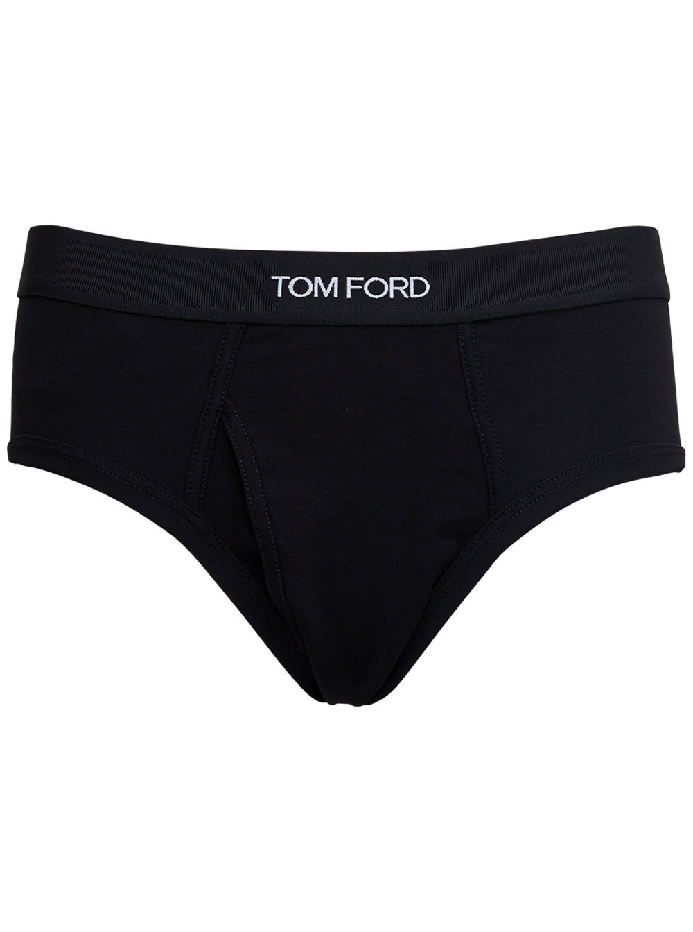 Tom Ford Black Briefs With Logged Waistband In Cotton Stretch
