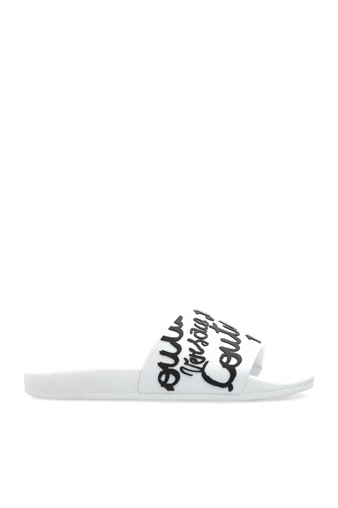Versace Jeans Couture Slide Sandal With Logo In White