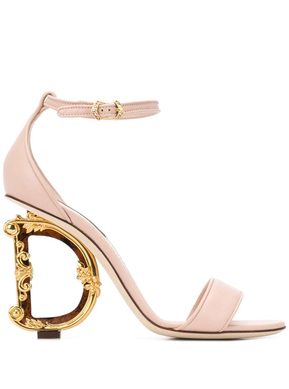 Shop Dolce & Gabbana Baroque Light Pink Sandals With Logo Heel In Leather Woman