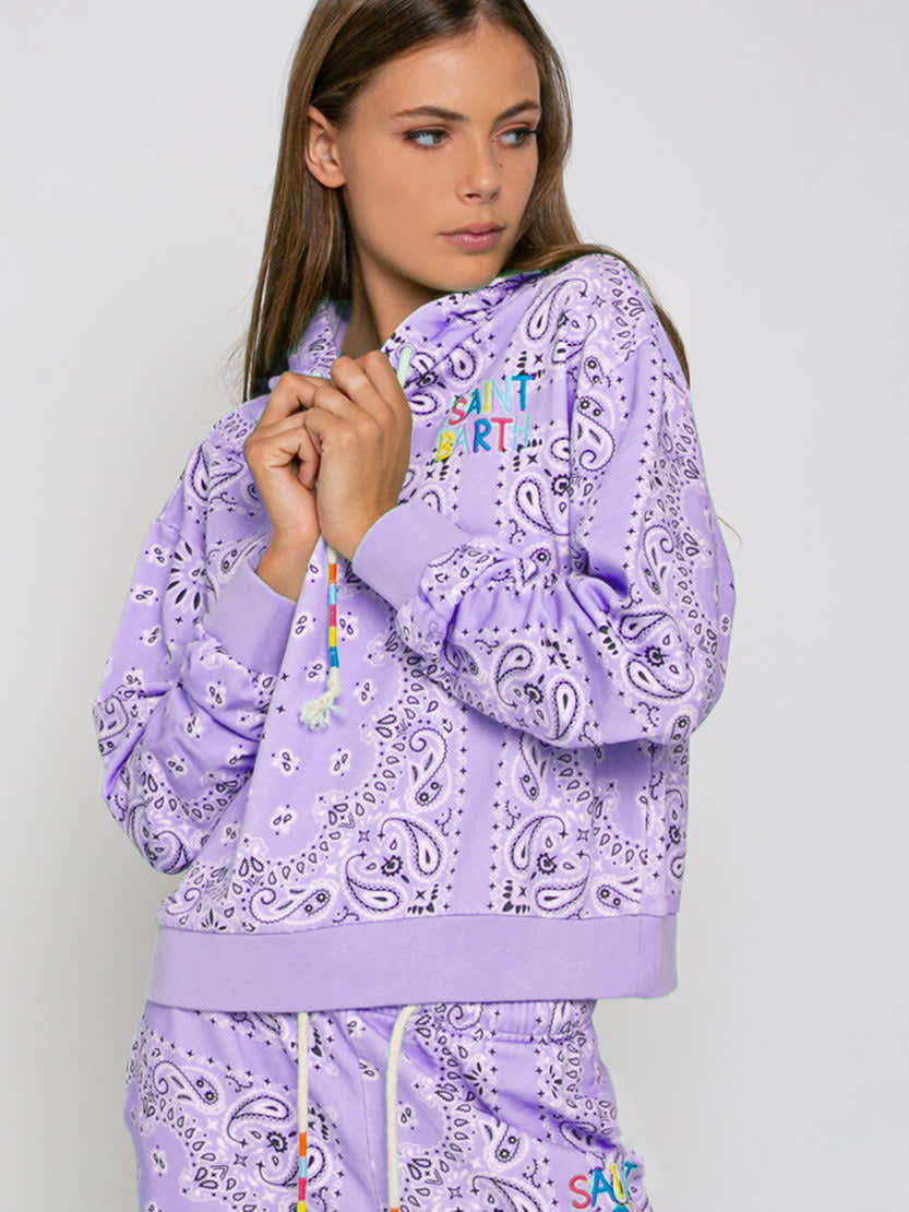 Shop Mc2 Saint Barth Cotton Bandanna Hoodie With Saint Barth Embroidery In Purple