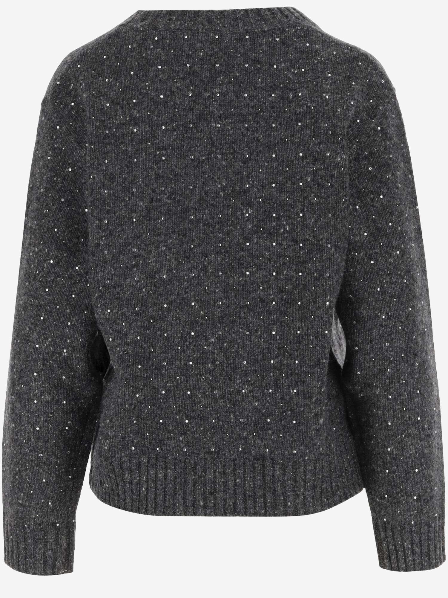 Shop Pinko Wool Blend Sweater With Rhinestones In Grey